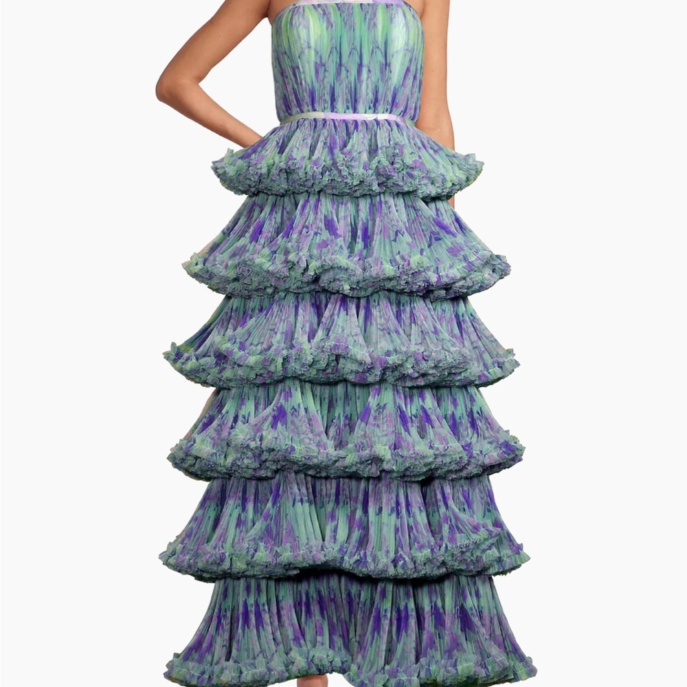 Giada Floral Mesh Ruffle Gown